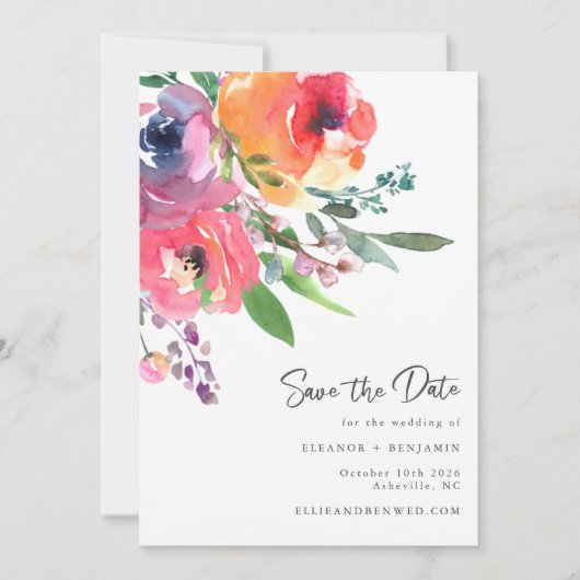 Save The Date Fleurs aquarelles Moderne Élégant Mariage Script (Devant)
