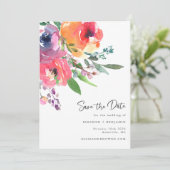 Save The Date Fleurs aquarelles Moderne Élégant Mariage Script (Debout devant)