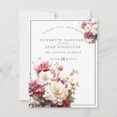 Save The Date Fleurs aquarelles roses et blanches (Devant)