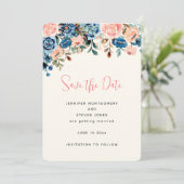 Save The Date Fleurs aquarelles roses et bleues de mariage (Debout devant)