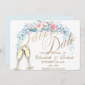 Save The Date Fleurs aquarelles, verres à vin à pois Enregistrer (Devant / Derrière)