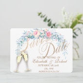 Save The Date Fleurs aquarelles, verres à vin à pois Enregistrez (Debout devant)