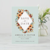 Save The Date Fleurs aquarelles vert menthe rustique (Debout devant)