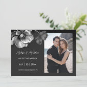 Save The Date Fleurs Argentées Mariage Noir (Debout devant)
