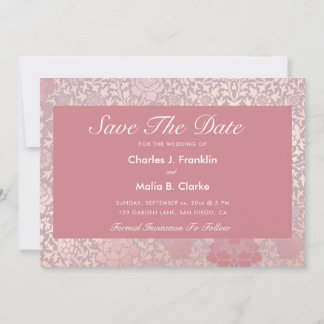 Save The Date Fleurs argentées rose pastel vintage 