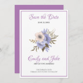 Save The Date Fleurs Beige Et Lavande (Devant / Derrière)