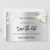 Save The Date Fleurs blanches argentées en dentelle (Devant)