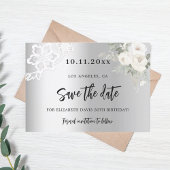 Save The Date Fleurs blanches argentées en dentelle