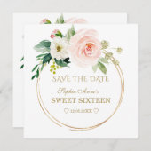 Save The Date Fleurs blanches brillantes délicates Sweet sixteen (Devant / Derrière)