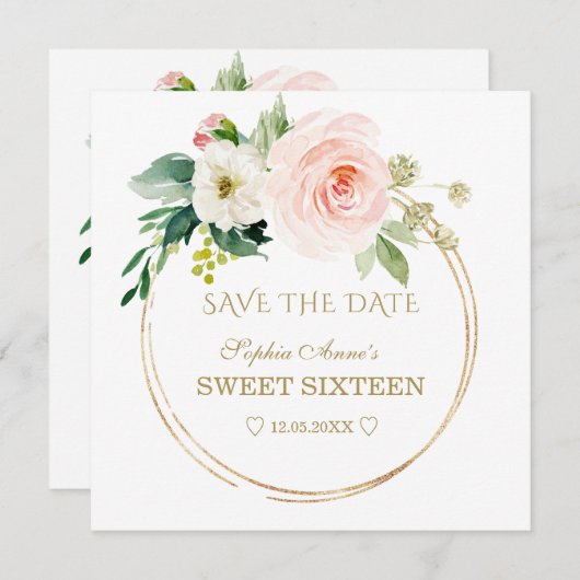 Save The Date Fleurs blanches brillantes délicates Sweet sixteen (Devant / Derrière)