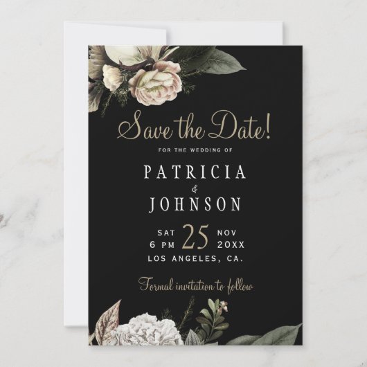 Save The Date Fleurs blanches d'hiver mariage élégant enregistre (Devant)