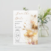Save The Date Fleurs blanches et dorées de mariage (Debout devant)