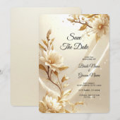 Save The Date Fleurs blanches et dorées Enregistrez la date (Devant / Derrière)