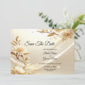 Save The Date Fleurs blanches et dorées Enregistrez la date (Debout devant)