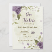 Save The Date fleurs blanches et mauves mariage botanique (Devant)
