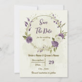 Save The Date fleurs blanches et mauves mariage botanique (Devant)