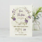 Save The Date fleurs blanches et mauves mariage botanique (Debout devant)