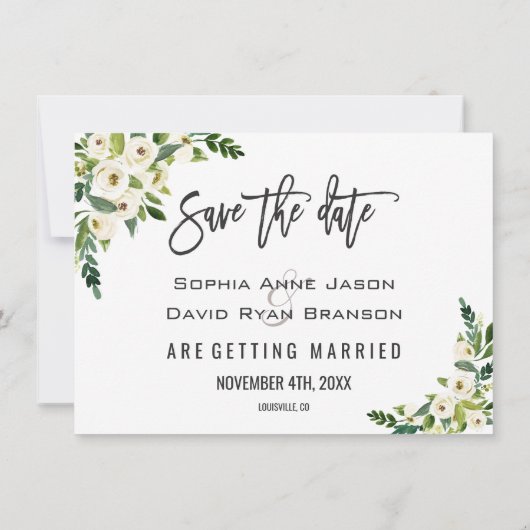Save The Date Fleurs Blanches Fleurissant Photo Enregistrer La D (Dos)