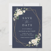 Save The Date Fleurs blanches, Fleurs de crème, Verdure, Mariage (Devant)