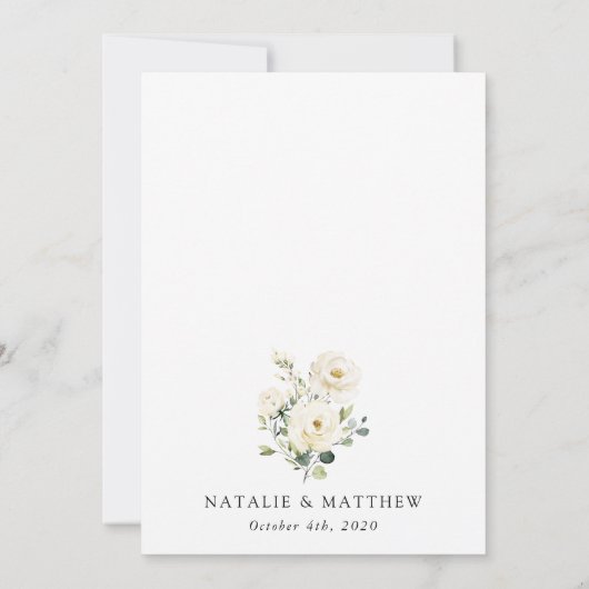 Save The Date Fleurs blanches, Fleurs de crème, Verdure, Mariage (Dos)