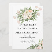 Save The Date Fleurs blanches Herbe des Pampas Feuillage Succule (Devant / Derrière)