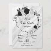 Save The Date fleurs blanches noires gris feuille couronne botan (Devant)