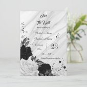 Save The Date fleurs blanches noires marbre feuille gris (Debout devant)