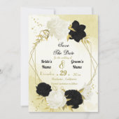 Save The Date fleurs blanches noires or feuilles (Devant)