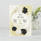 Save The Date fleurs blanches noires or feuilles (Debout devant)