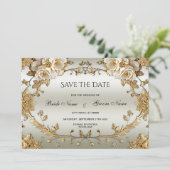 Save The Date Fleurs Blanches Ornées D'Or Enregistrer La Date (Debout devant)