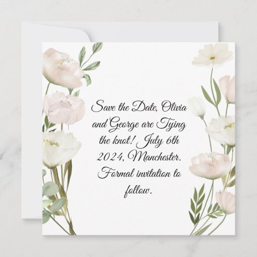 Save The Date Fleurs blanches Pampas Végétation en herbe Succule (Devant)