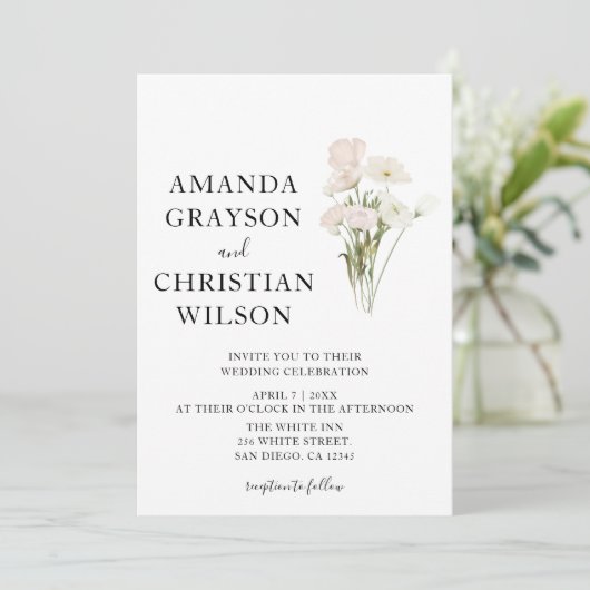 Save The Date Fleurs blanches Pampas Végétation en herbe Succule (Debout devant)