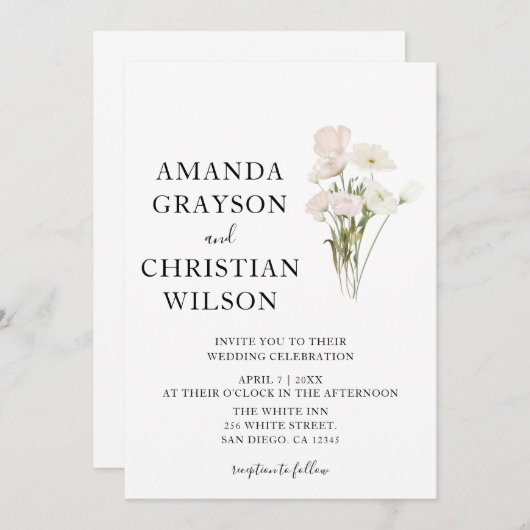 Save The Date Fleurs blanches Pampas Végétation en herbe Succule (Devant / Derrière)