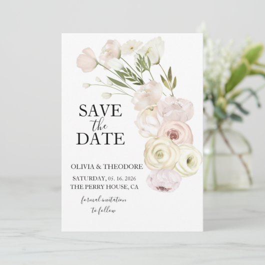 Save The Date Fleurs blanches Pampas Végétation en herbe Succule (Debout devant)