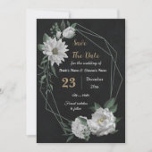 Save The Date fleurs blanches romantiques botaniques noires (Devant)