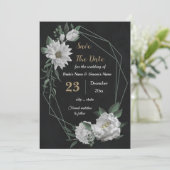 Save The Date fleurs blanches romantiques botaniques noires (Debout devant)