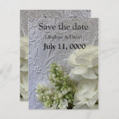 Save The Date Fleurs blanches sur fond gaufré (Devant / Derrière)