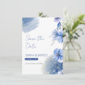 Save The Date Fleurs bleu aquarelle (Debout devant)