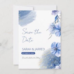 Save The Date Fleurs bleu aquarelle