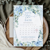 Save The Date Fleurs bleu clair argent cadre mois calendrier