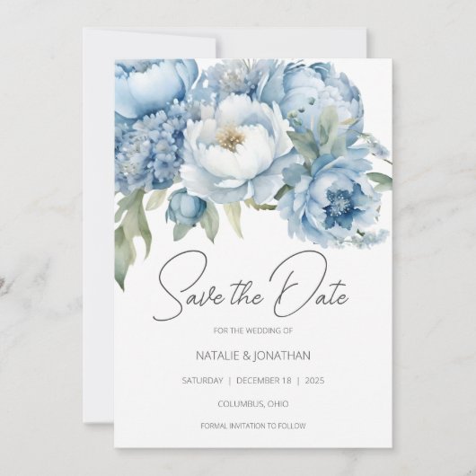 Save The Date Fleurs Bleu Glacé (Devant)