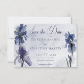 Save The Date Fleurs bleu Iris Bleu Mariage moderne (Devant)