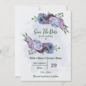 Save The Date Fleurs bleu pourpre vert feuille mariage (Devant)