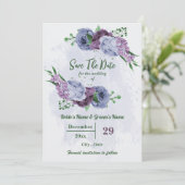 Save The Date Fleurs bleu pourpre vert feuille mariage (Debout devant)