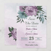 Save The Date fleurs bleu violet botanique (Devant / Derrière)