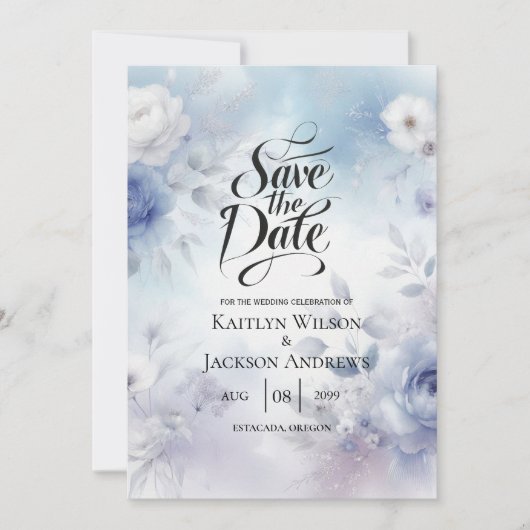 Save The Date Fleurs bleues douces et Mariage de purée (Devant)