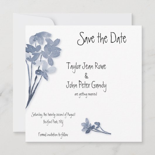 Save The Date Fleurs Bleues Douces Mariage Économisez la Date (Devant)