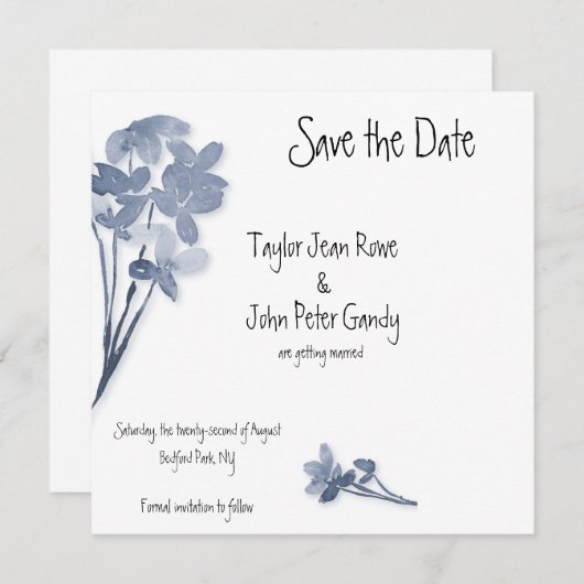 Save The Date Fleurs Bleues Douces Mariage Enregistrer la Date (Devant / Derrière)