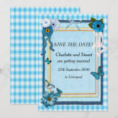 Save The Date Fleurs bleues et papillons (Devant / Derrière)