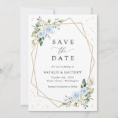 Save The Date Fleurs bleues, Fleurs blanches, Verdure, Mariage (Devant)